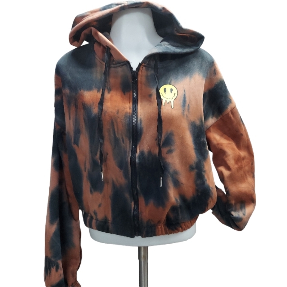 Stella Viva Full Zip Melting Smiley Tie Dye Hoodie